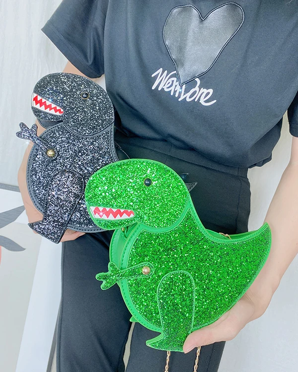 Trendy Glittery Dinosaurus Crossbody Tas Voor Vrouwen Keten Portemonnees En Handtassen Vrouwelijke Schoudertas Toevallige Clutch Bag Pu Leer