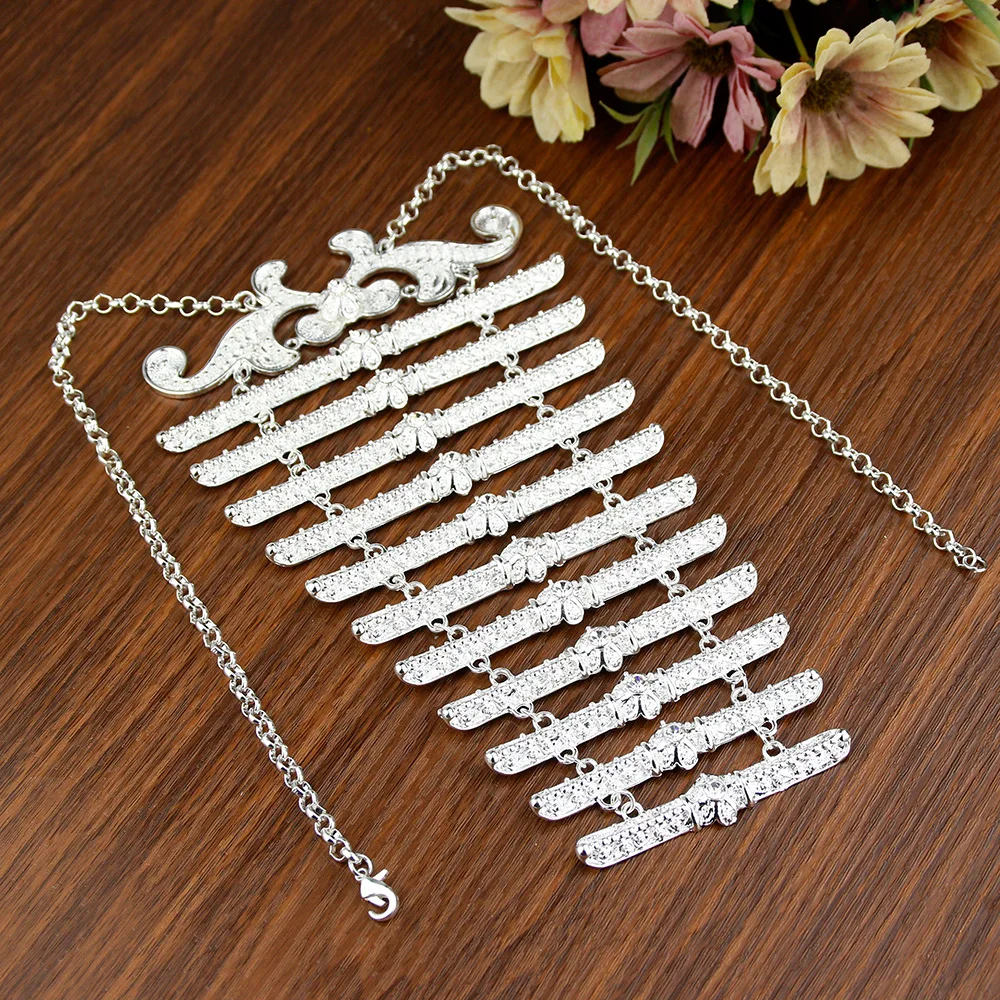 Sunspicems Shining Silver Color Caucasia Wedding Jewelry Sets Belt Breastplate For Women Dress Traditional Court Banquet Bjoux