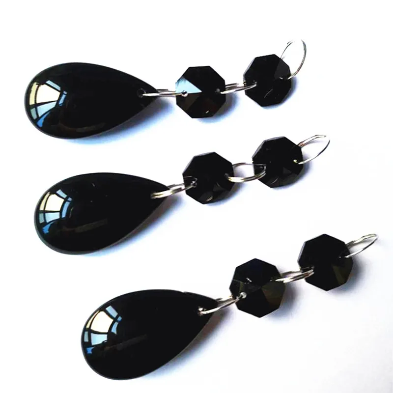 15pcs/lot 82mm Black Color Crystal Tear Drops with 2 Octagon Beads For Chandelier Parts Glass Lamp Accessories Garden Decoration