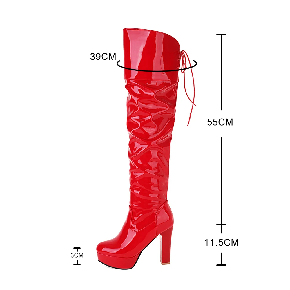 Sexy Thigh High Boots Women Platform Fetish Shoes Lady High Heels Red White Glisten Patent Leather Winter Over The Knee Boots