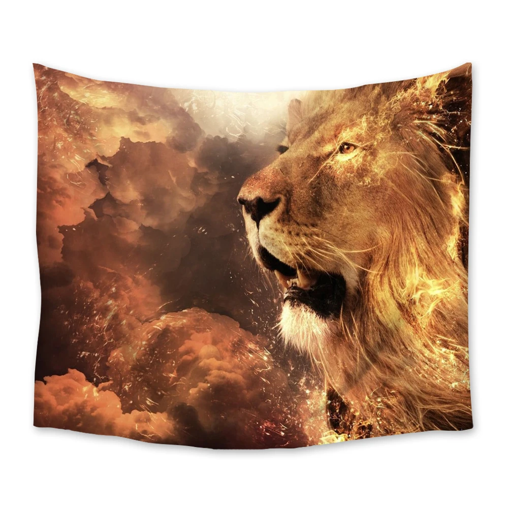 Wilde Tier Lion Feuer Wolke Tapisserie Wand Hängen Wand Dekor Wandteppiche Bettdecke Blatt Teppich Werfen Yoga Matte Hause Schlafzimmer Decor