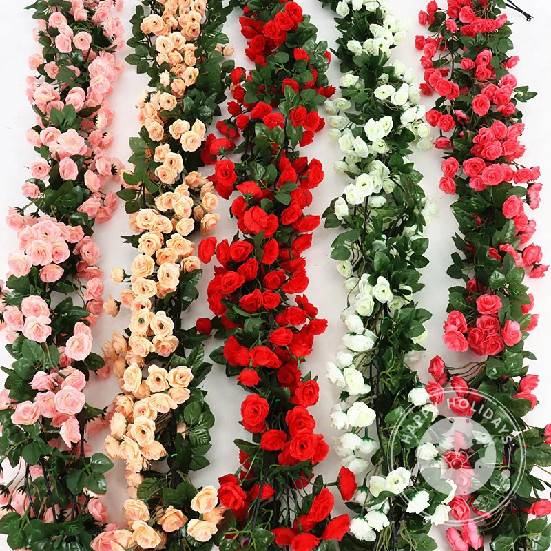 

2pcs/lot 220cm Rose Cane Imitation Fake Flower Birthday Party Wedding Festivals Room Decoration Red Yellow Pink Purple 9 Roses