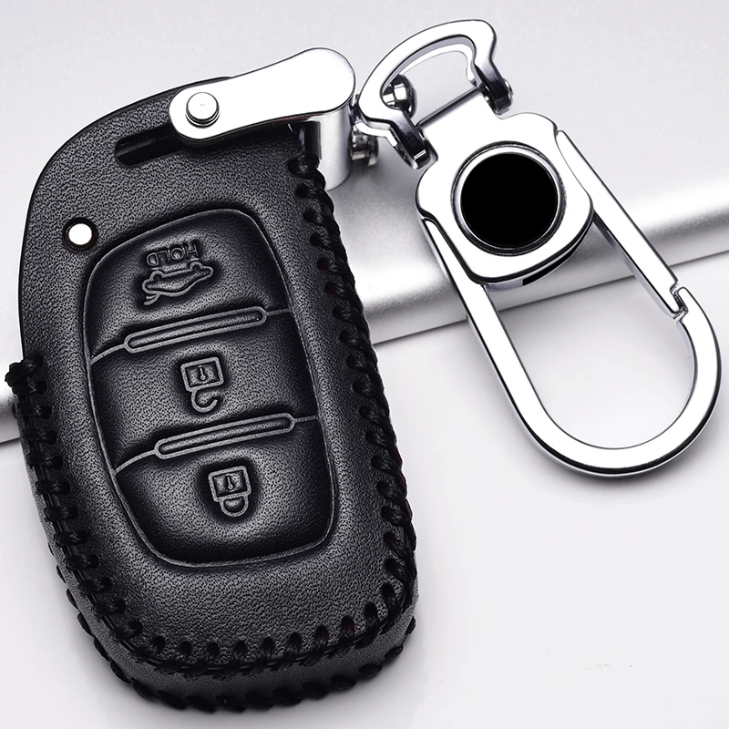 Leather Key cover Remote Car Key Case For Hyundai IX25 IX35 I20 I30 I40 hb20 Santa Fe Creta Solaris 2017 3 Buttons Key Shell