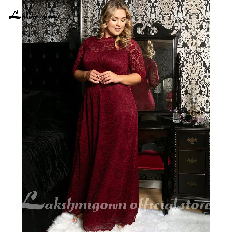 Newest Plus Size Lace Mother Of The Bride Dresses mae da noiva 3/4 Sleeves Jewe Neck Wedding Party Gowns abendkleider