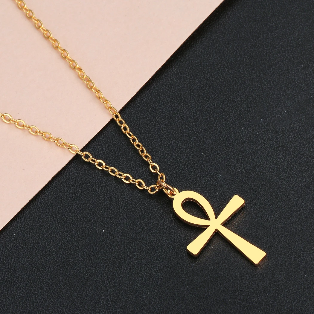 Kinitial Religion Egyptian Ankh Cross Necklaces Pendants for Women Stainless Steel Symbol of Life Necklaces Jewelry Gifts Bijoux