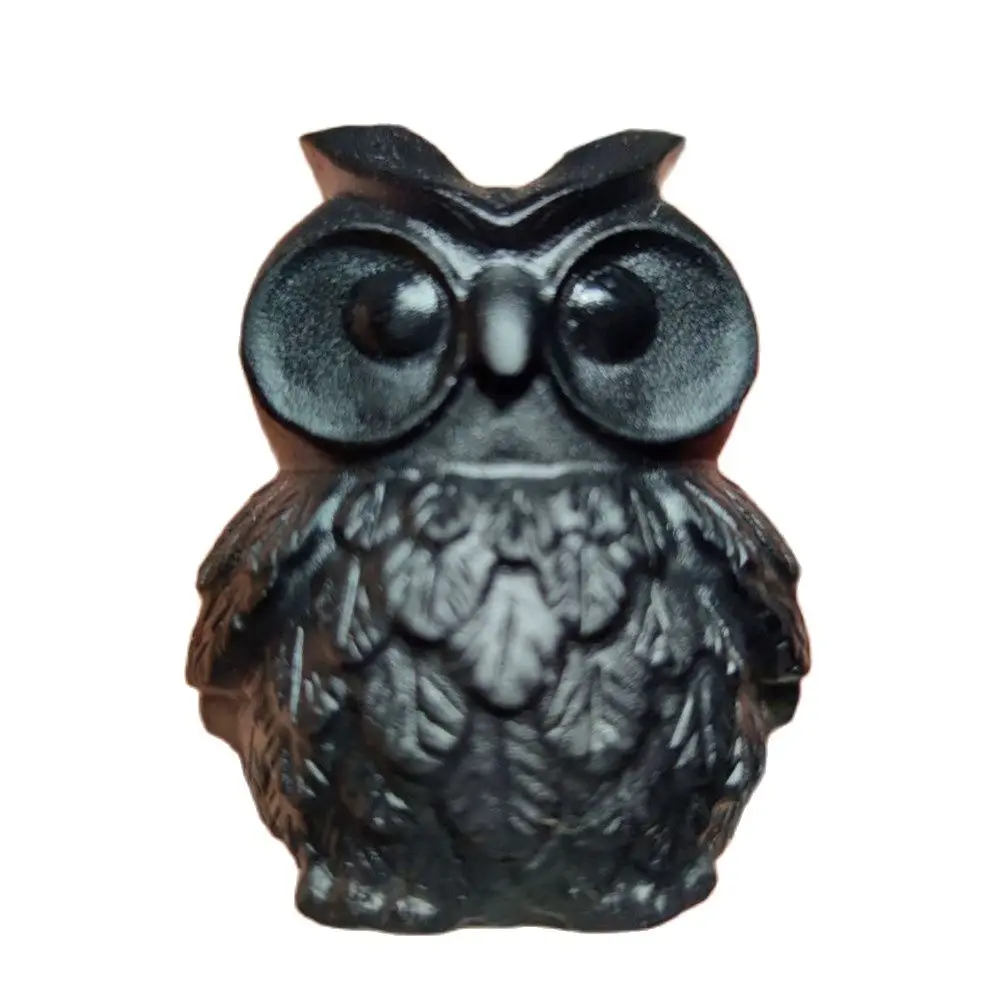 1Pcs Natural Obsidian Quartz Animal Owl Figurine Hand Carved Ornaments Crystal Polished Reiki Healing Stones Gemstones Home Gift