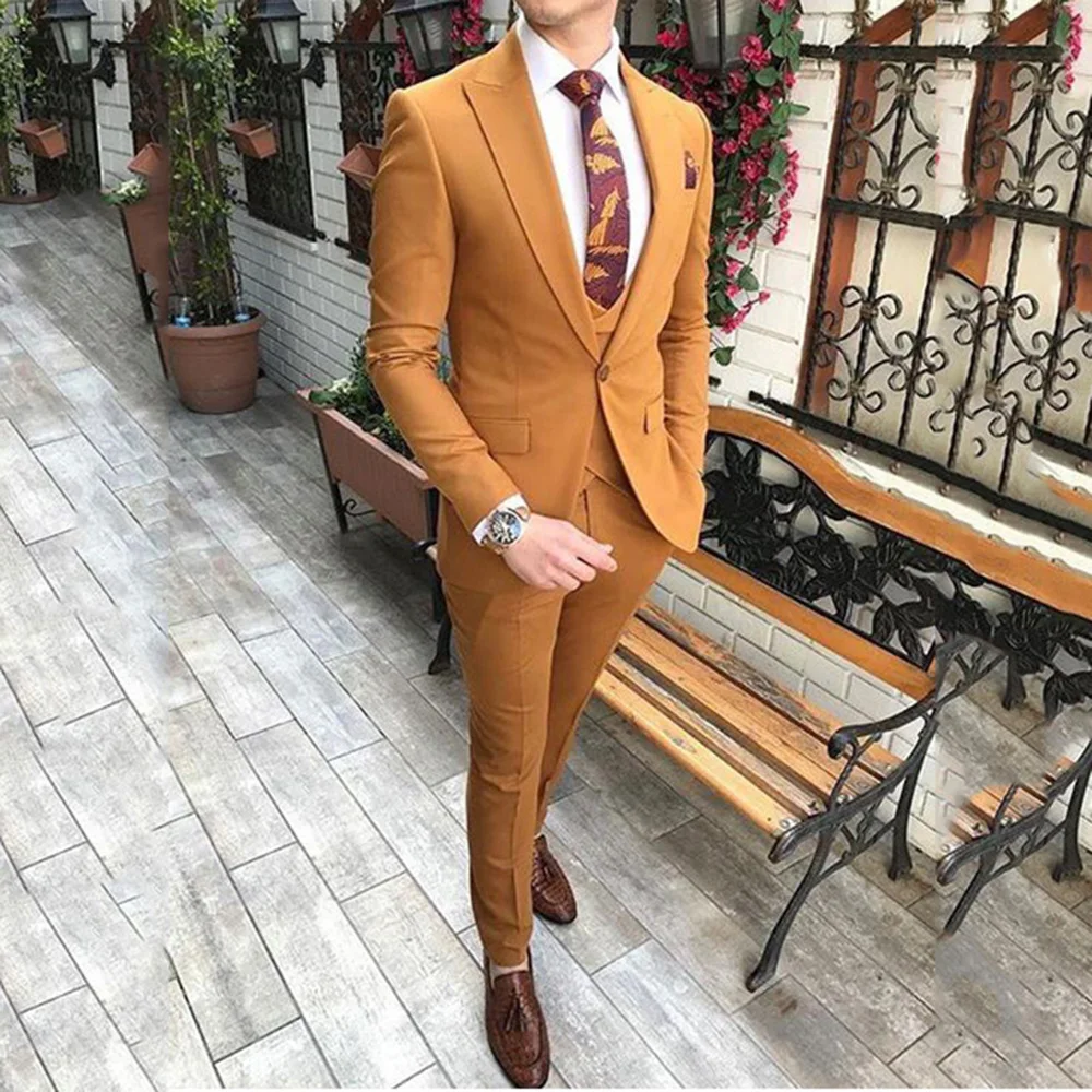 Navy Men Suits New Design Design Wedding and Business Suits 3-Piece Flat Slim Fit Tuxedos Prom Suits Set (Blazer+vest+Pants)