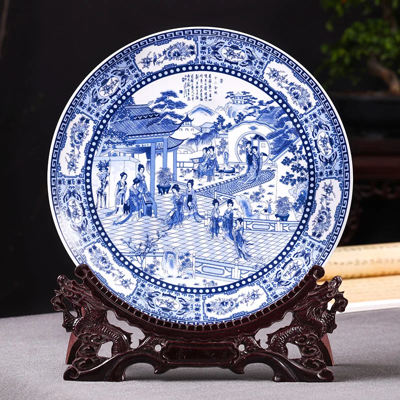 Imagem -02 - Jingdezhen Porcelana Antigo Azul e Branco Placa de Suspensão Placa Decorativa Ornamento Novo Estilo Chinês Sala Estar Deco