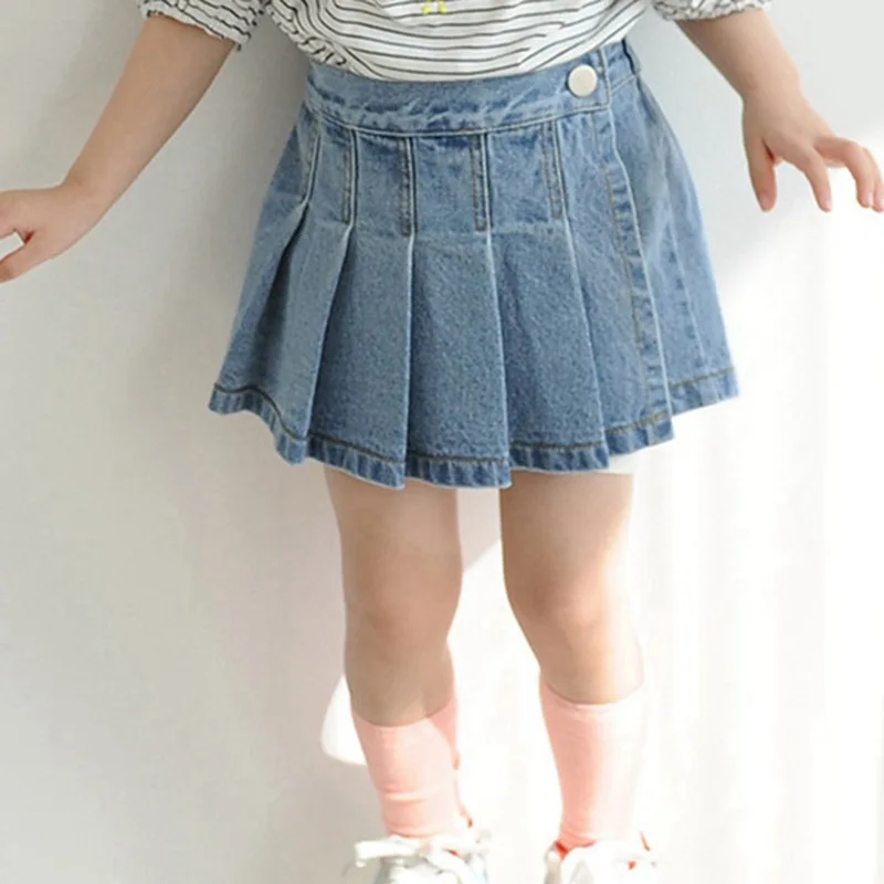 Summer children's girls' denim skirts Korean version new culottes Fashionable pleated personalized small high-waisted culottes