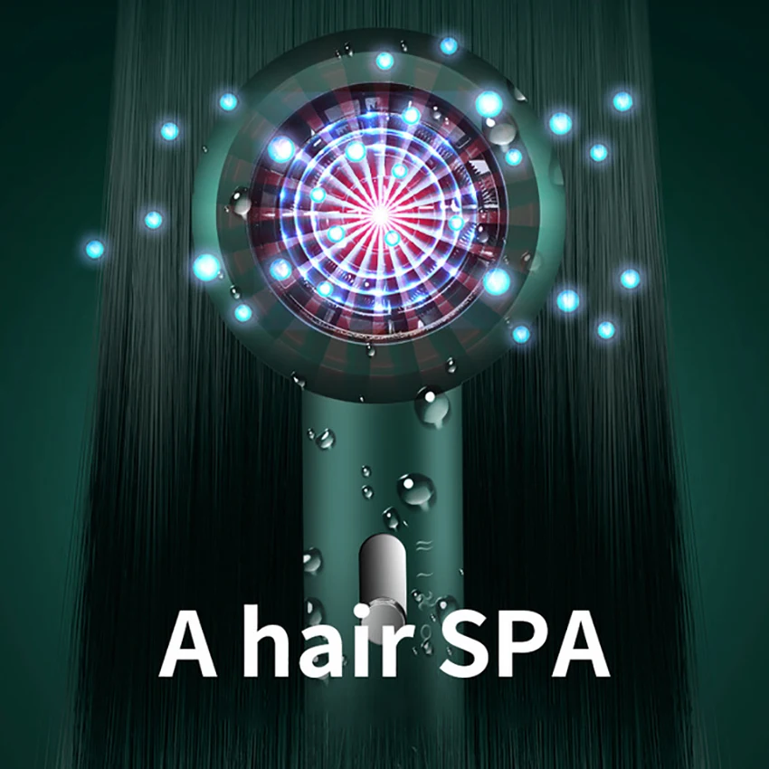 800W asciugacapelli anione aria acqua, asciugacapelli a basso rumore per la cura dei capelli, 3 velocità, potente caldo/freddo vento asciugacapelli asciugatura rapida