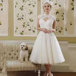 Vestido De novia corto bohemio con escote corazón para mujer, Apliques De encaje, manga corta, elegante, traje De boda con velo, hecho a medida, 2024