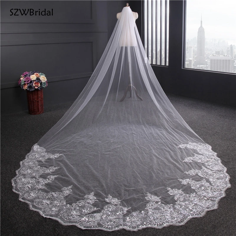 Nova chegada de uma camada branco véus de casamento renda lantejoulas véu de noiva acessórios de casamento nupcial headwear novia velos voile wesele