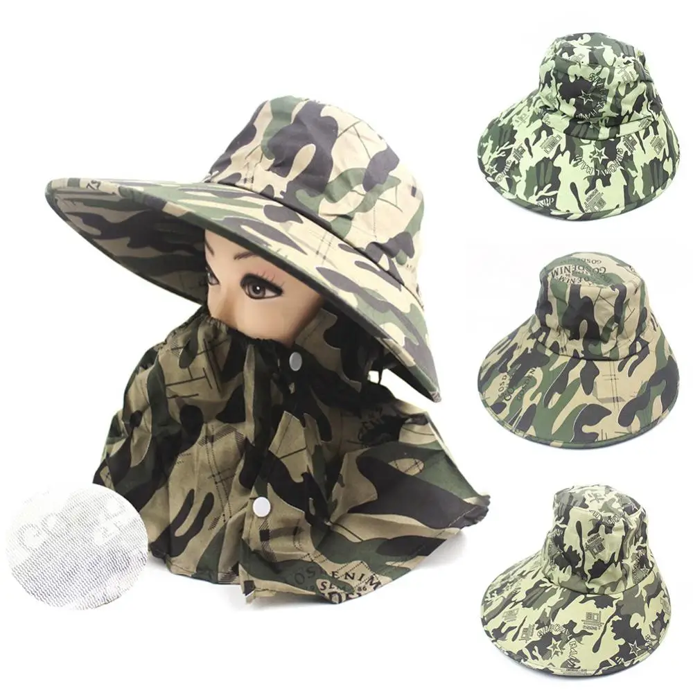 2021 Men Women Sun Visor Hat Outdoor Camping Camo Anti-UV Breathable Wide Brim Fishing Hat with Face Neck Flap Cover Beach