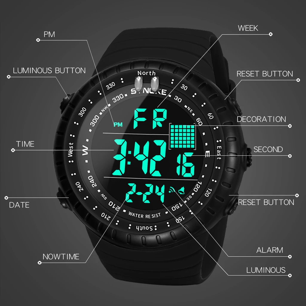 SYNOKE Brand Digital Watch Men Sport Watches Electronic LED Male Wrist Watch For Men Clock Waterproof Wristwatch Outdoor Hours