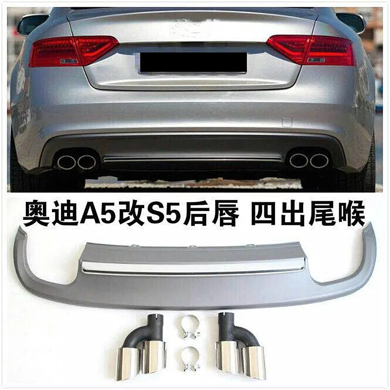 1 Set H Model Four Outlet Exhaust Pipe PP Rear Diffuser For Aud-i A5 Change S5 2013-2016 Car Bumper Rear Diffuser Spoiler Nozzle