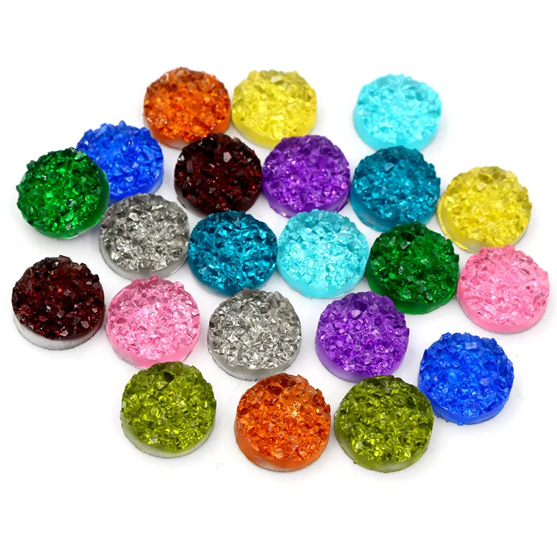 40pcs 8mm 10mm 12mm Druzy Natural Ore Style Crystal Flat Back Resin Cabochons For Bracelet Earrings DIY Jewelry Making Findings