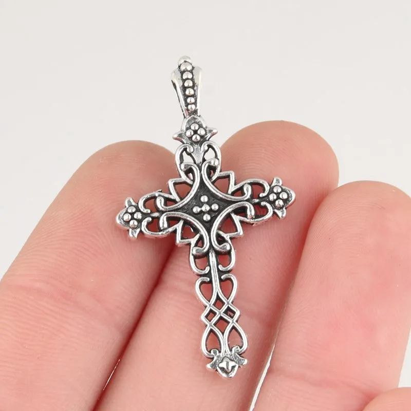 30pcs Silver Color 38x20.5mm Flower Cross Charms Religious Beliefs Pendant Fit DIY Jewelry Making Handcrafted Accessories