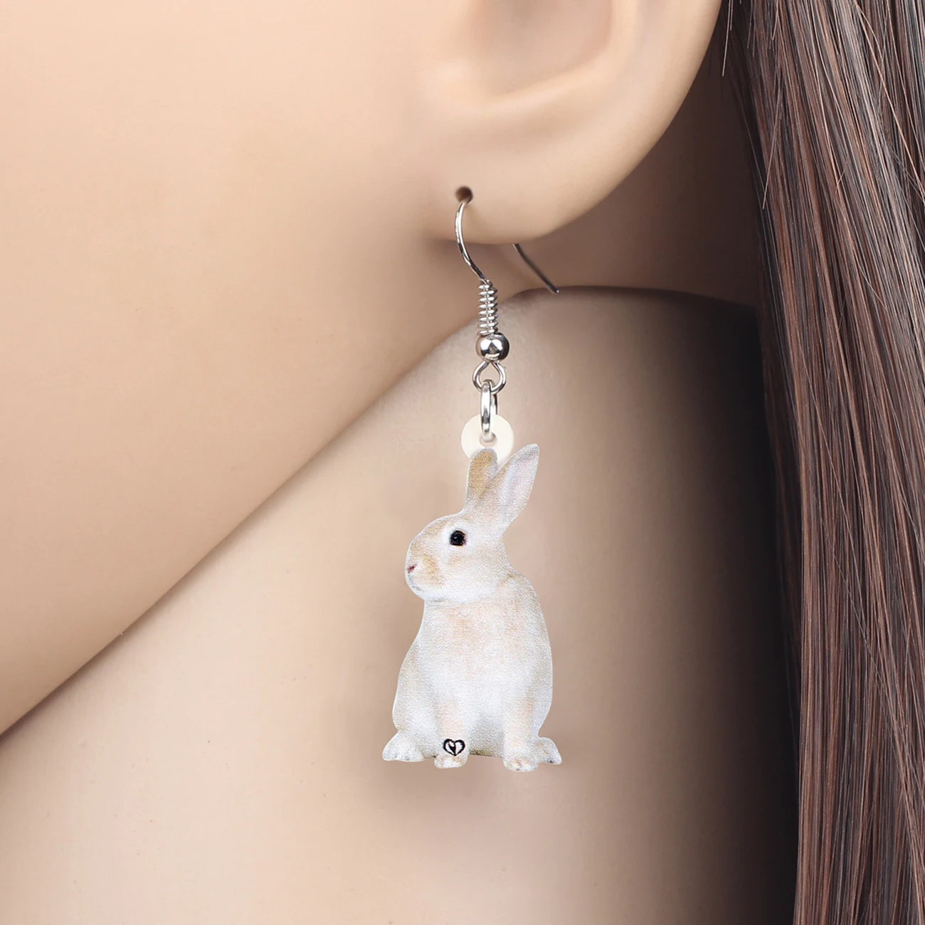 Bonsny Acrylic White Easter Hare Rabbit Bunny Jewelry Sets Earrings Necklace Long Pets Animal Jewelry For Women Girls Charm Gift