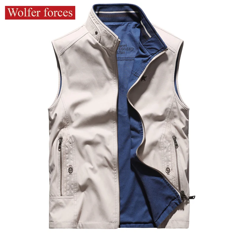 Spring Casual Vest Men\'s Double-sided Wear Loose Pure Cotton Breathable Jacket Autumn Sleeveless Vests Tactical Jackets Coats