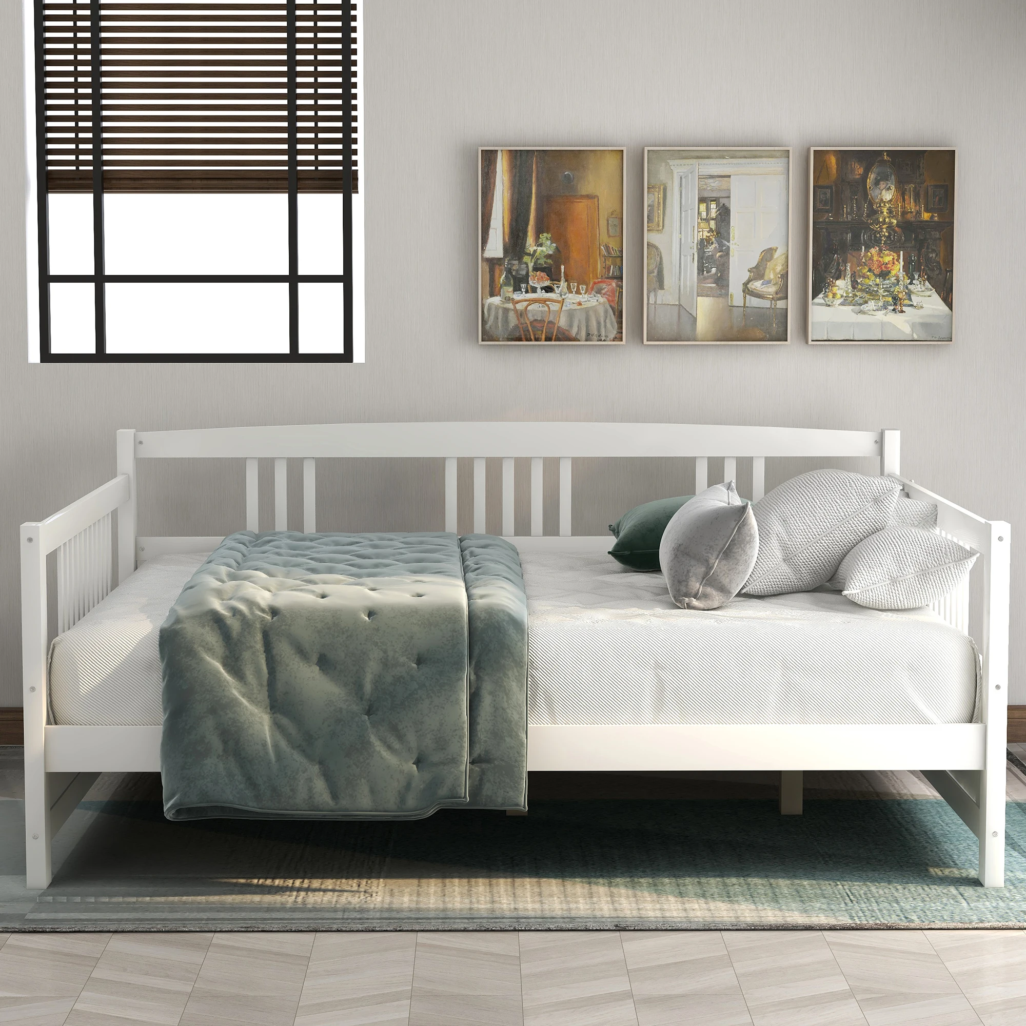 Wood Daybed Twin/Full Size Bed Frame with 10 Slats Support Legs 78.3