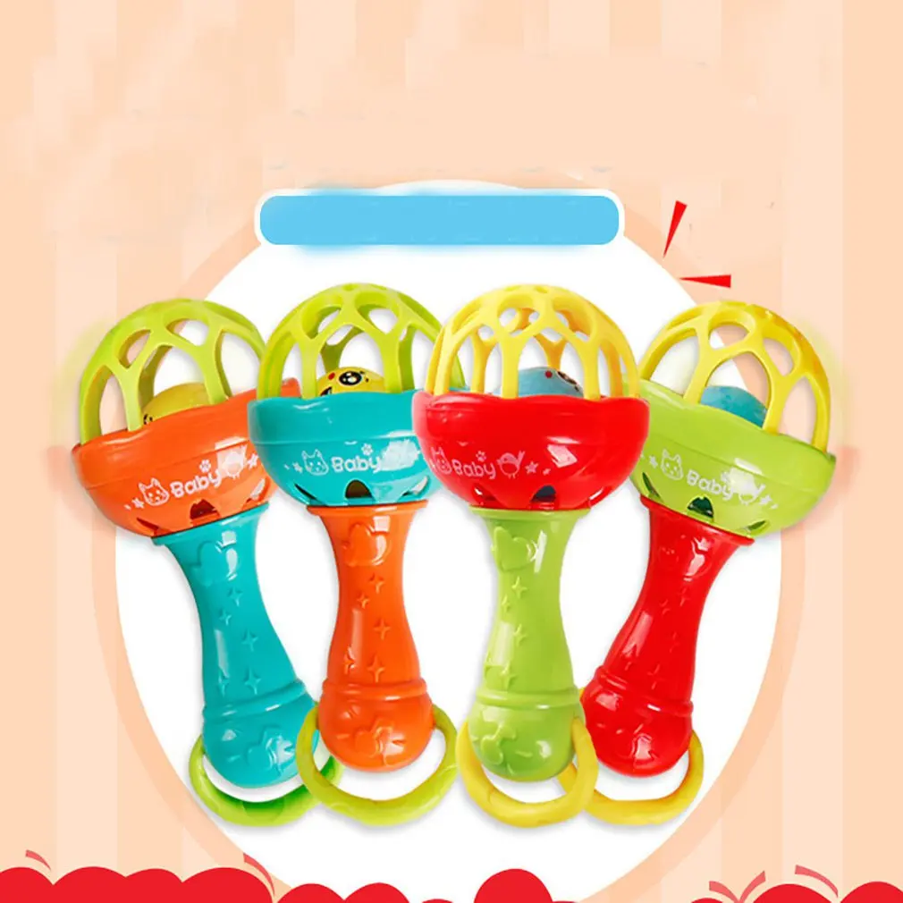 1pcs Rocking Hammer Hand Holding Bell Baby Soft Rubber Teether Rattle Rod Multi-functional Baby Rattle Stick With Teether