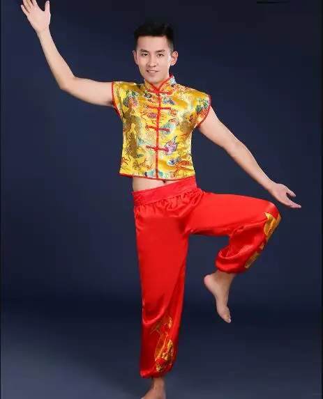 Chinese Lion Dance Men Acrobatic Folk Drumming Stage Tradition Suit Classical