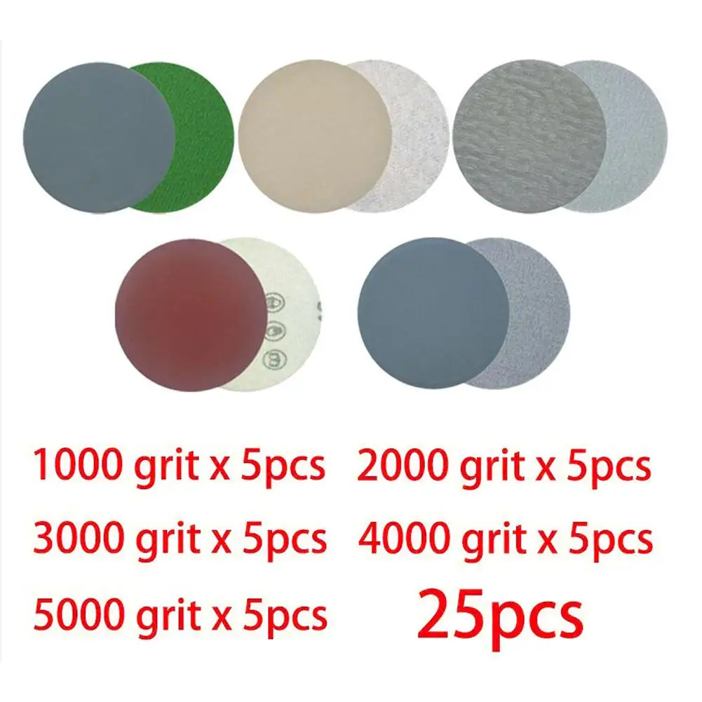 25PCS 3 인치 75MM 디스크 플로킹 샌드 페이퍼 1000 #2000 #3000 #4000 #5000 # 옥 자동차 연마를위한 그릿 습식 건식 사용 샌드 페이퍼