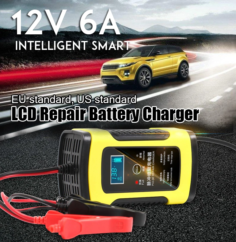 Full Automatic Car Battery Charger 110v To 220V To 12V 6A Lcd Smart Fast For Auto Motorcycle Lead-acid Batteries Charging