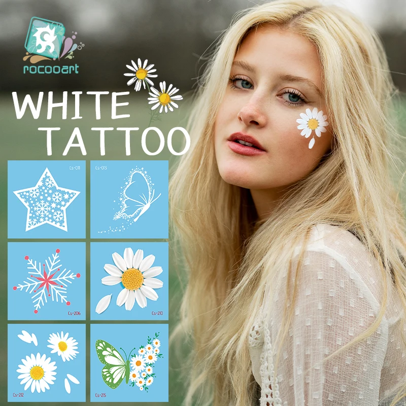 6x6cm Small Size Sexy Flower Temporary Tattoo White Daisy Butterfly Tatouage Women Face Body Art Fake Waterproof Tattoo Sticker