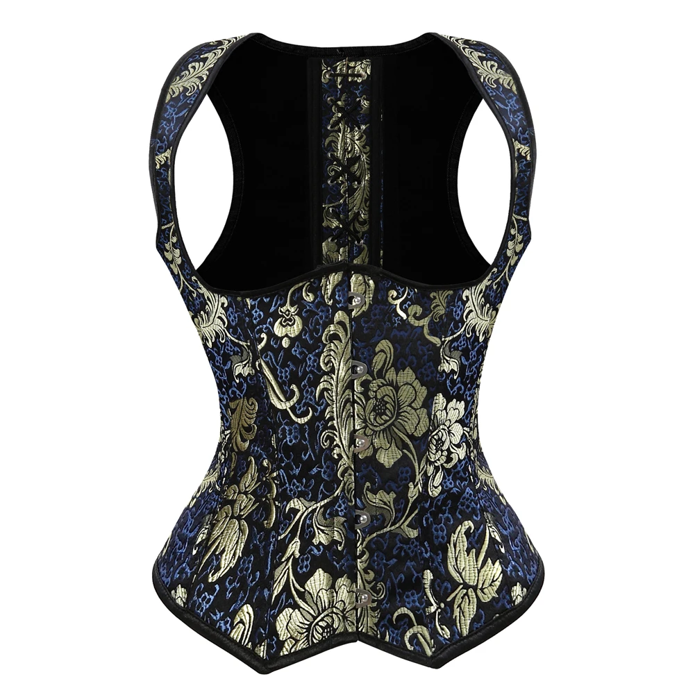 

Corsets and Bustiers Women Sexy Underbust Steampunk Glitter Embroidery Gold Brocade Steel Boned Waist Trainer Corset Party Wear