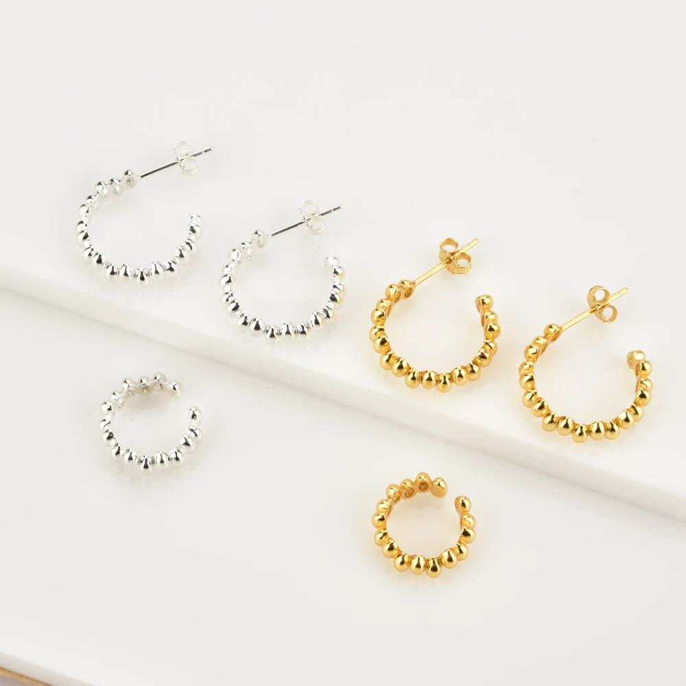 ANDYWEN 925 Sterling Silver Gold Beads Charms Ear Cuff Earring Earcuff None Piercing Clips Cuffs Women Party Rock Fine Jewelry