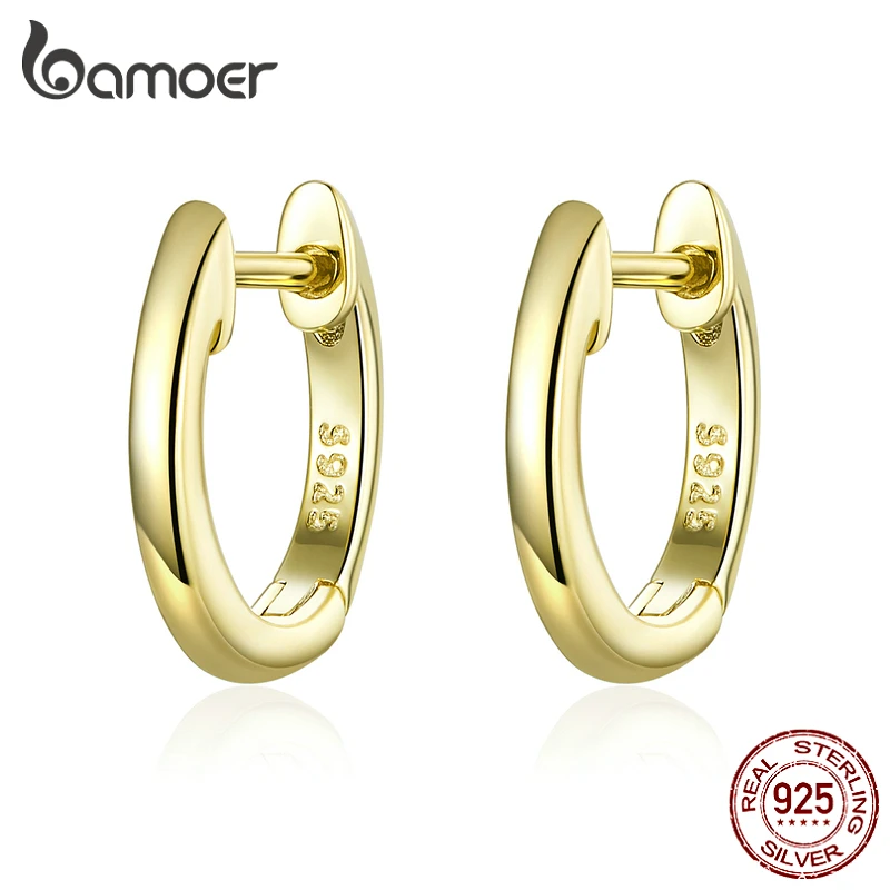 bamoer Tiny Hoop Earrings for Women Gold Color 925 Sterling Silver Small Ear Hoops Female Jewelry Fashion Bijoux Brincos SCE808