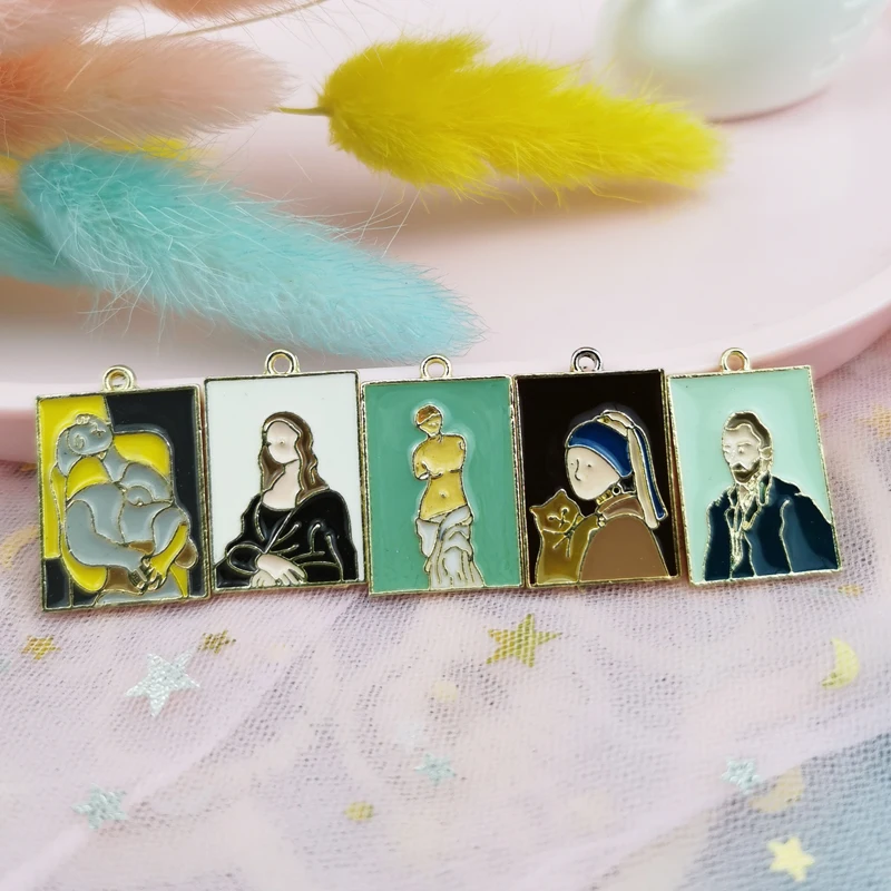 

MuhNa 10pcs Enamel Rectangular Oil Painting Metal Charms DIY Earring Bracelet Art Pendant Jewelry Accessories 17*25mm