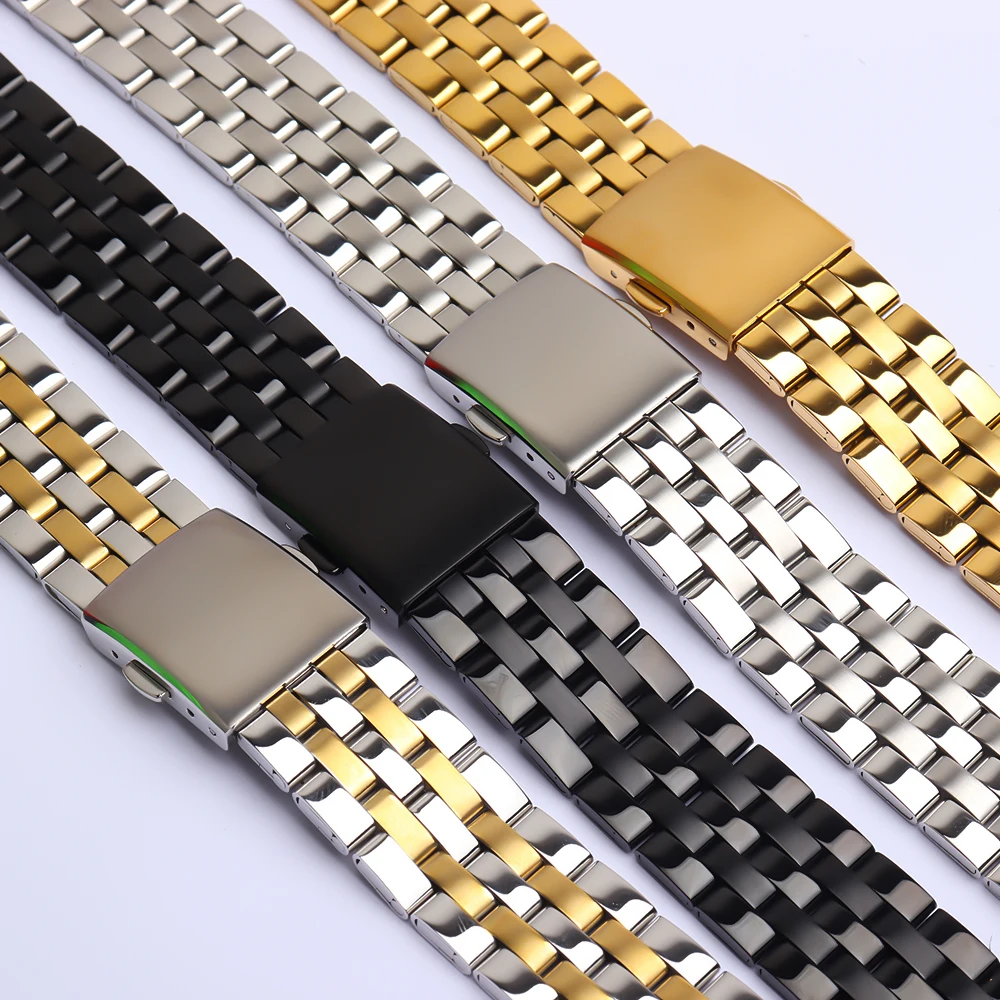 

Solid Metal Watchabnds Bracelet Silver Black Rose Gold Men Women 316l Stainles Steel Watch Band Strap 14mm 16mm 18mm 20mm 22mm