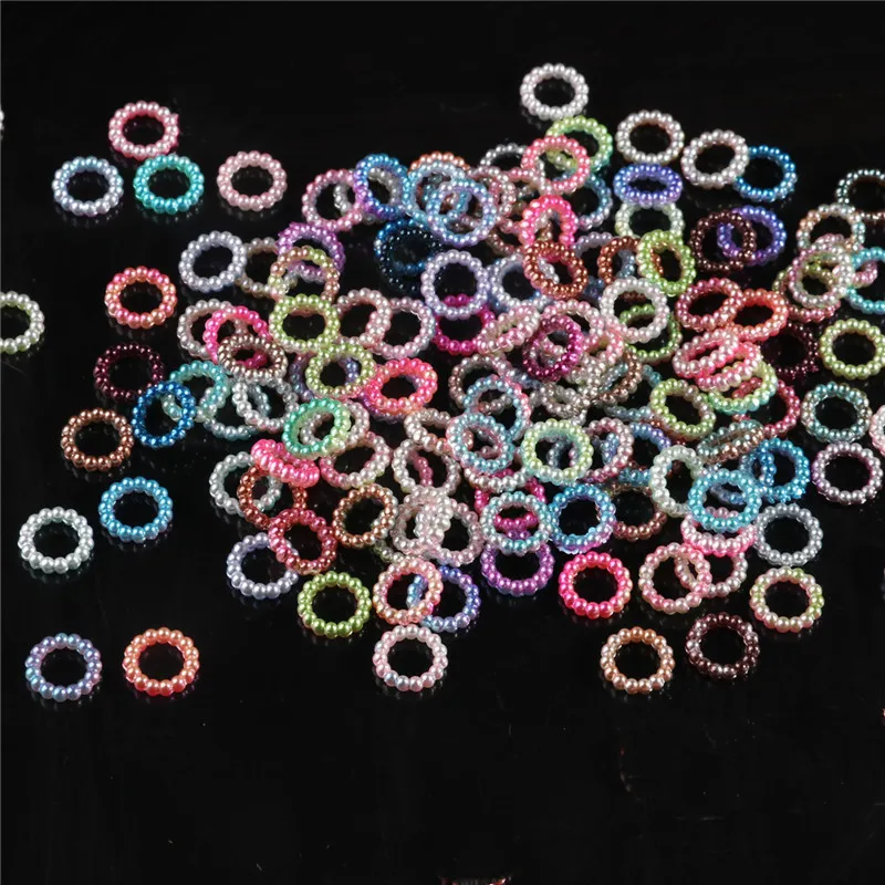 50pcs/pack 10mm 14mm Gradient Colors Ring Hollow Pearls Loose Beads imitation Pearl Jewelry Phone DIY Garment Beads Crafts