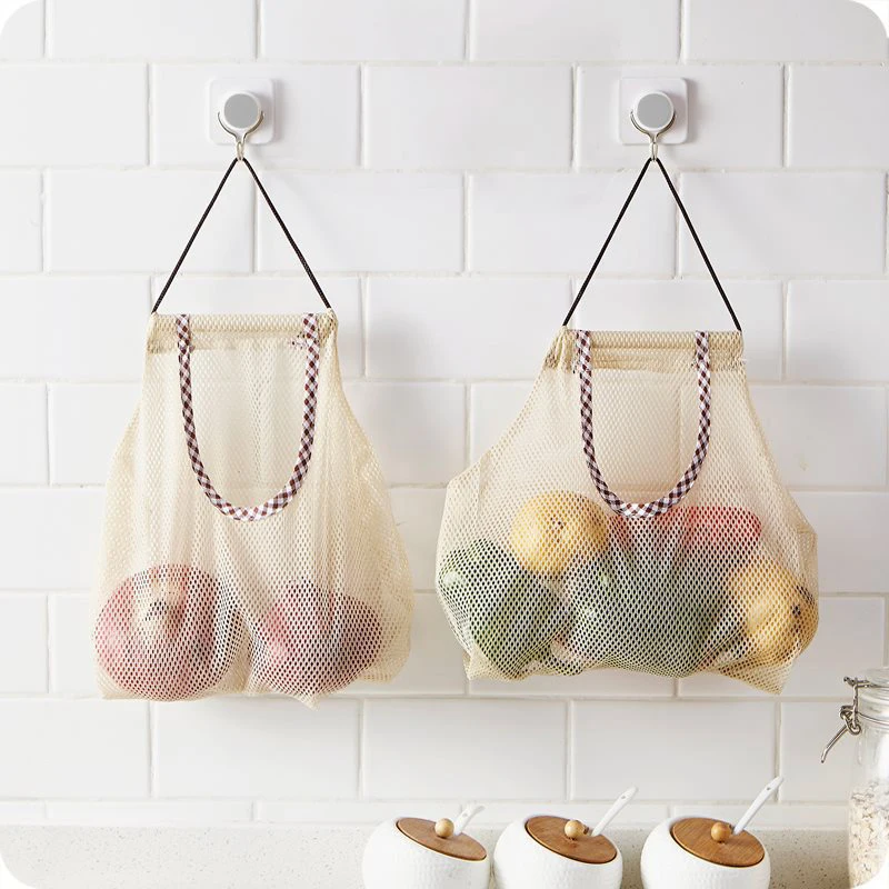 Hanging Meh Bag Reusable Storage Pocket Kitchen Potato Garlic Onion Ginger Vegetable Breathable Sorting Bag Kitchen Organiser.