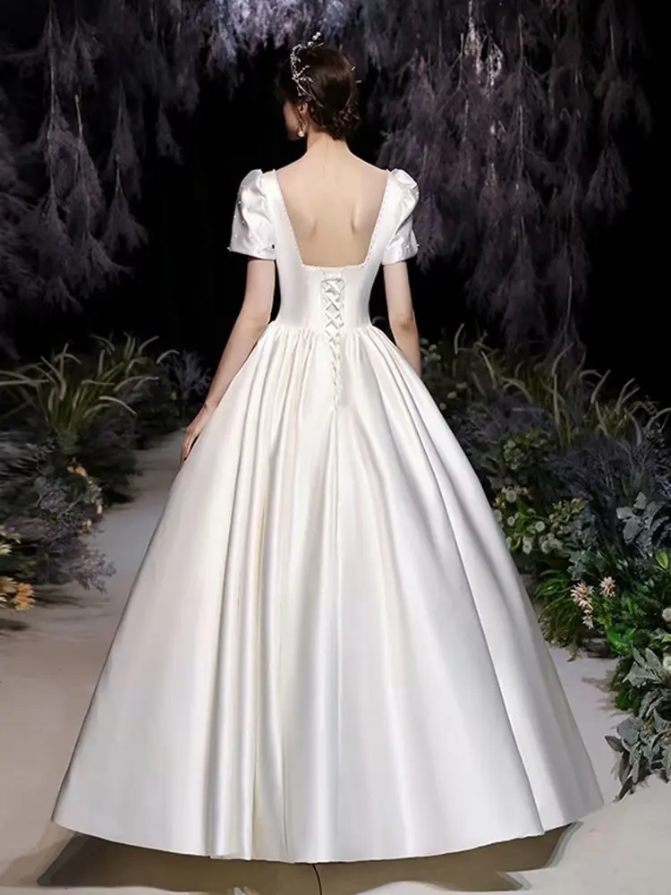 Vestido De novia sencillo De satén, traje De novia corto con cuello De cuarto, gran oferta