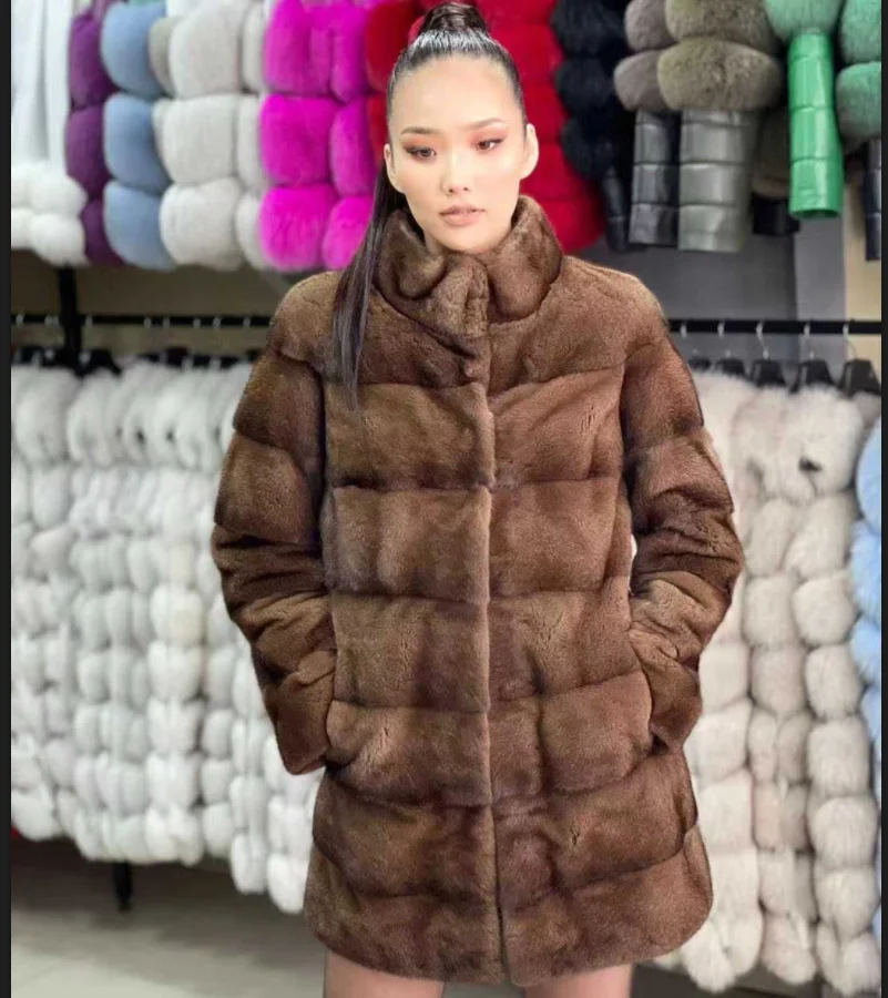 Mink Fur Coat for Women, Plus Size, Natural Fur, Warm and Thick, Long Leather Jacket for Ladies, 2021 New