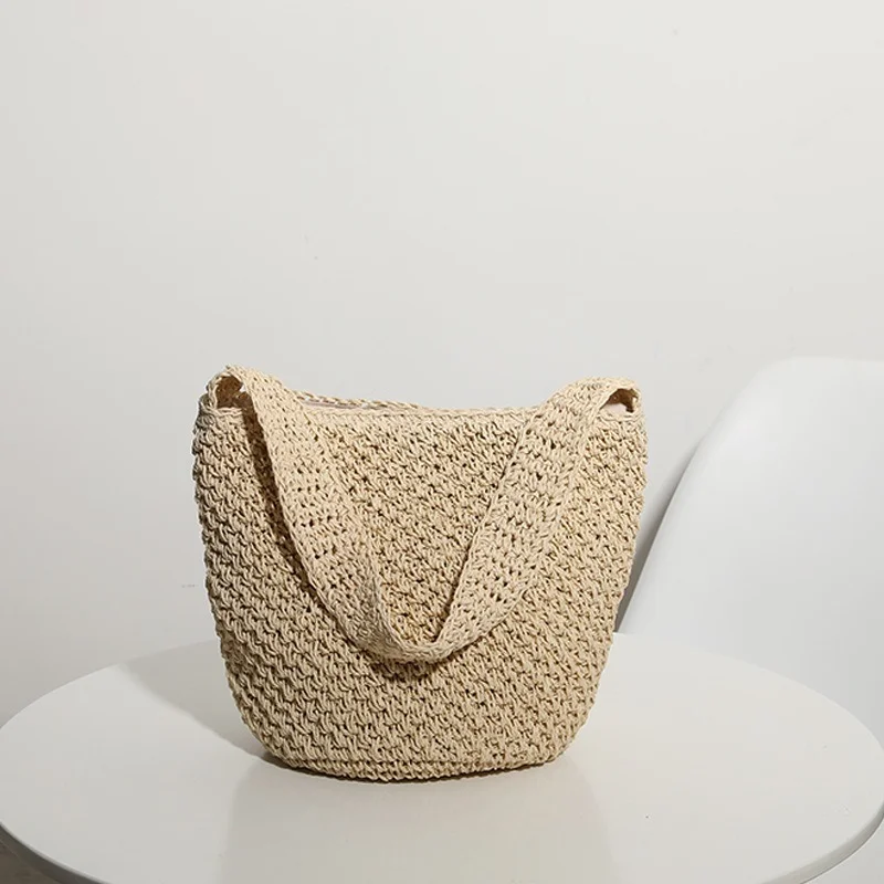 Hand-Woven Fashion Straw Woven Bag Woven Bucket Bag Seaside Vacation Beach Bag