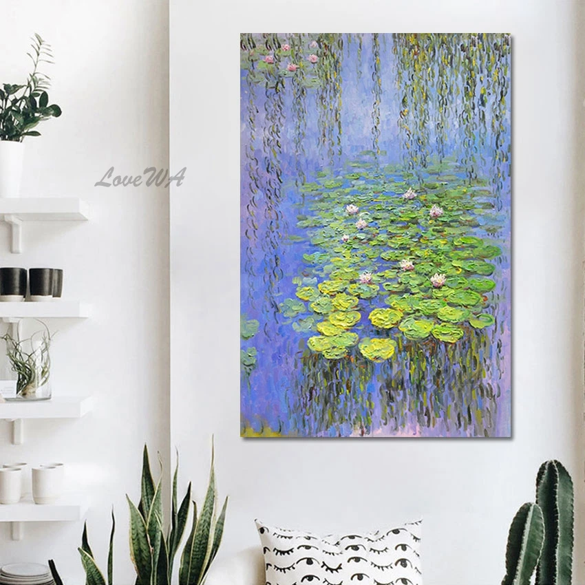 

High Quality Lotus Pond Canvas Acrylic Painting Reproduction Wall Picture For Bedroom Custom Artwork Home Decoration Pieces