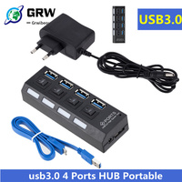 Mini USB HUB 3.0 Super Speed 5Gbps usb3.0 4 Ports HUB Portable Micro USB 3.0 HUB Splitter With External Power Adapter For PC Acc