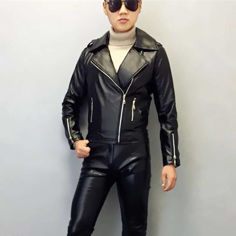 

2023 Spring New Hot Thin Locomotive Leather jacket Male Korean Slim Handsome Nightclub Personality Tide Jackets Coats XS-3XL