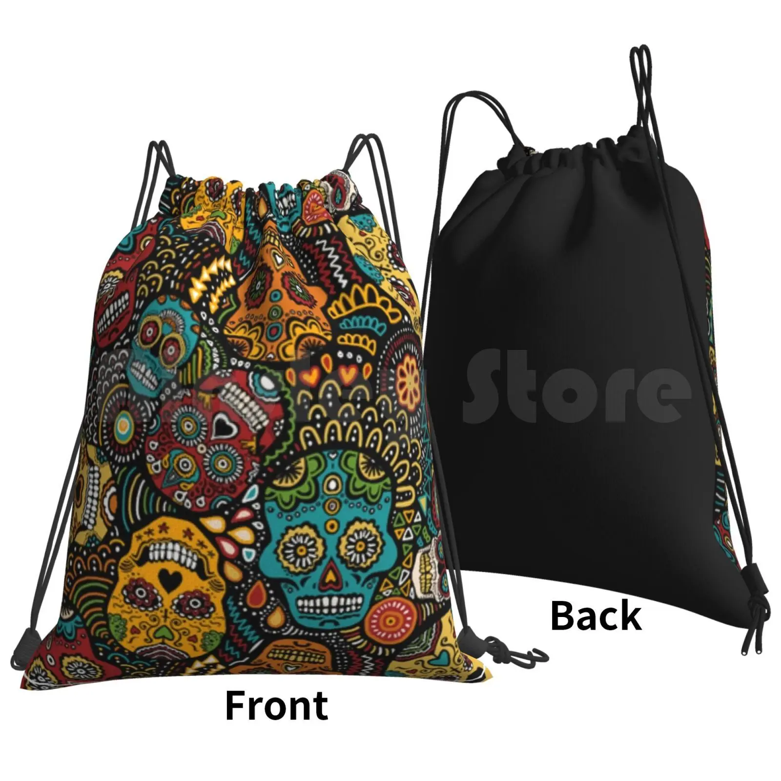 Calaveras Backpack Drawstring Bags Gym Bag Waterproof Dia De Los Muertos Day Dead Calavera Sugar Skull