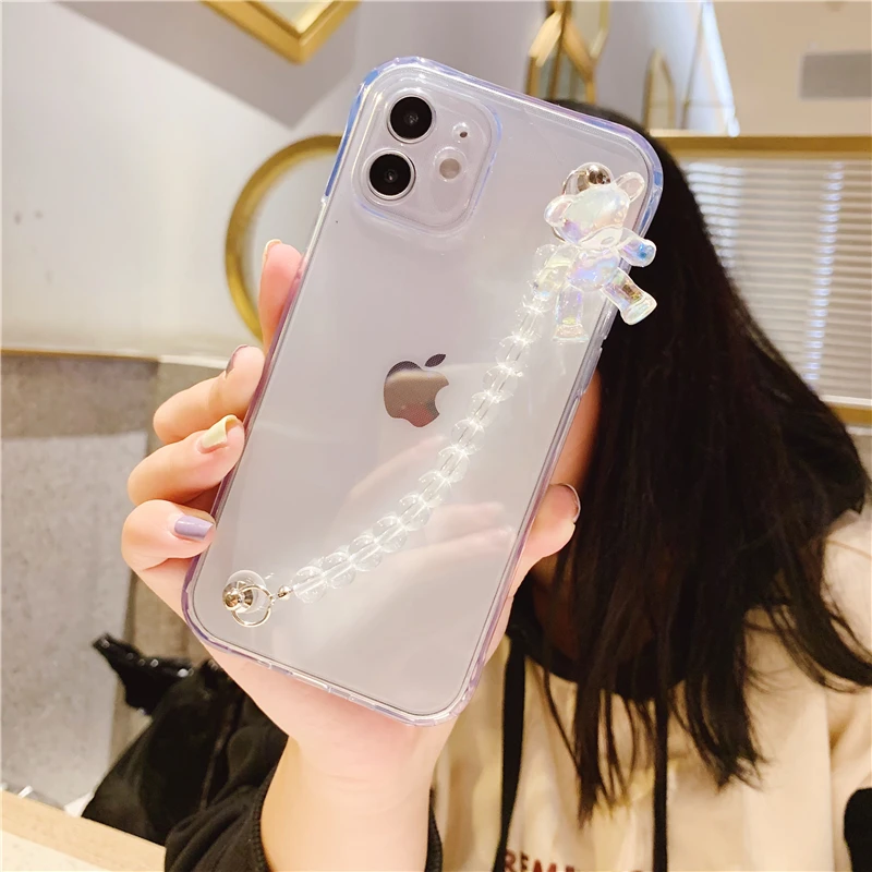 Bear Pearl Bracelet For Xiaomi Redmi 10X Pro 9 8 7 6 5 4A Go Y2 S2 K20 K30 Transparent TPU Case