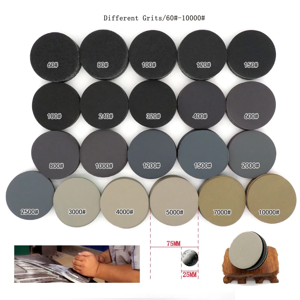 3 Inch Wet Dry Sanding Disc 75MM 320-10000 Grit Hook and Loop Sandpaper Waterproof Electrostatic Sand Planting Silicon Carbide