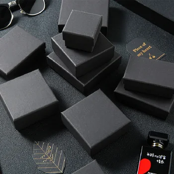 30pcs Black Kraft Jewelry Gift Box Cardboard Travel Ring Necklace Earring Packaging Organizer Boxes Case with Sponge Inside