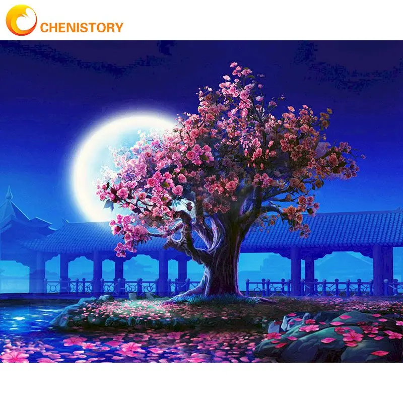 

CHENISTORY 40x50cm DIY Painting By Numbers Romantic Moon Modern Wall Art Picture Handpainted Oil Panting For Home Decor No Frame