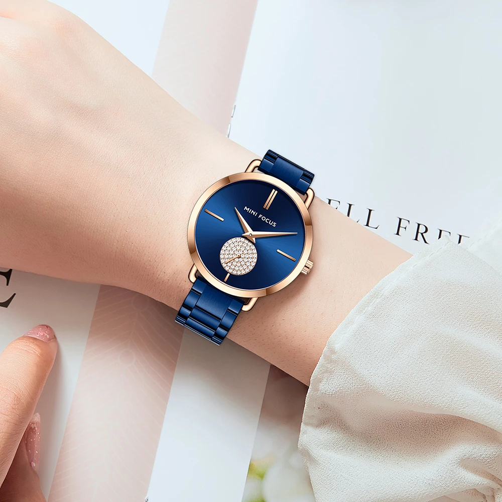 MINI FOCUS-relojes de cuarzo para mujer, cronógrafo de acero inoxidable, resistente al agua, caja de regalo