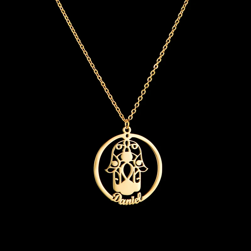 Nextvance 2021 Hot Sale Fashion Women Men Hamsa Hand Name Pendant Necklace Gold Color Hollow Necklace  Jewelry Gift Accorriess