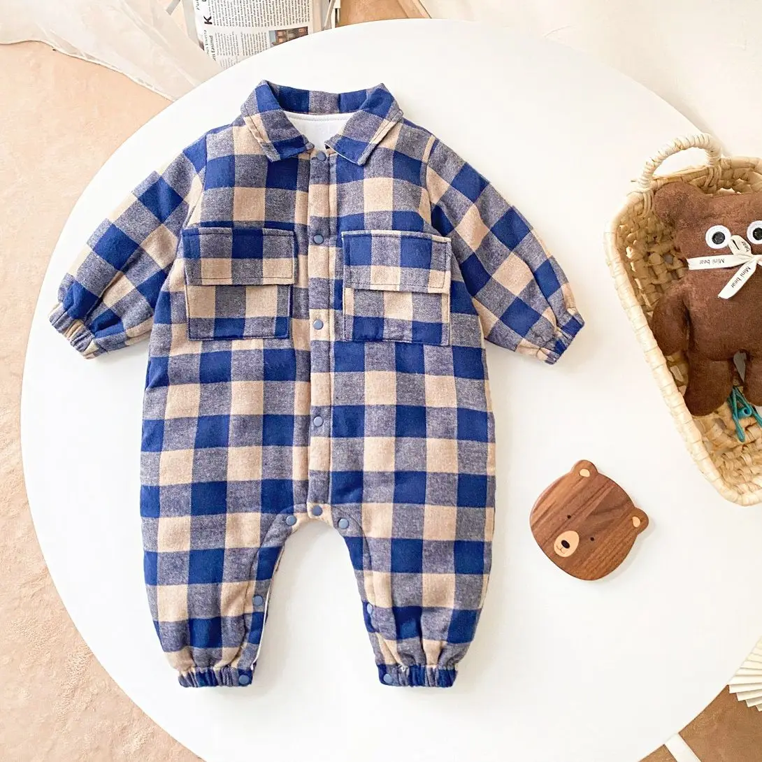 Sanlutoz Casual Warm Winter Long Sleeve Baby Boys Rompers Plaid Infants Jumpsuits Clothing Fashion